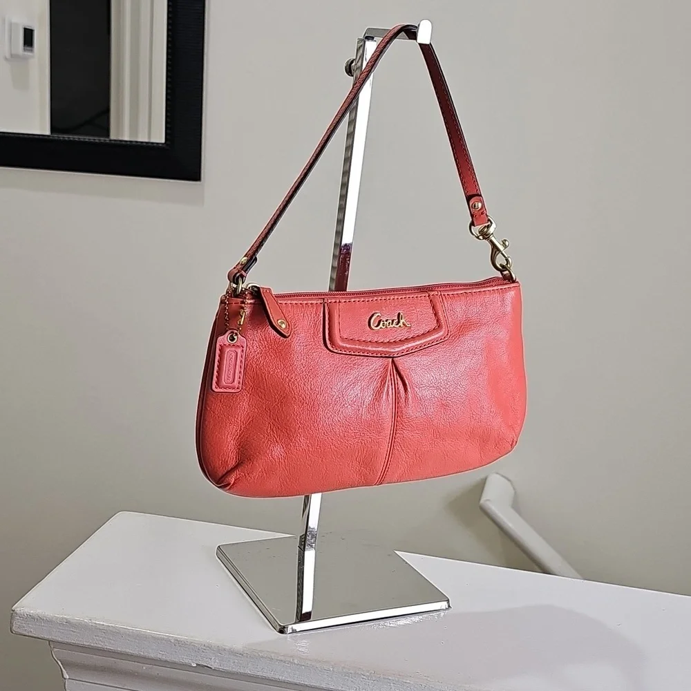 Coach Orange Smooth Leather Pleated Mini Bag/Convertible Wristlet EUC - Picture 2 of 16